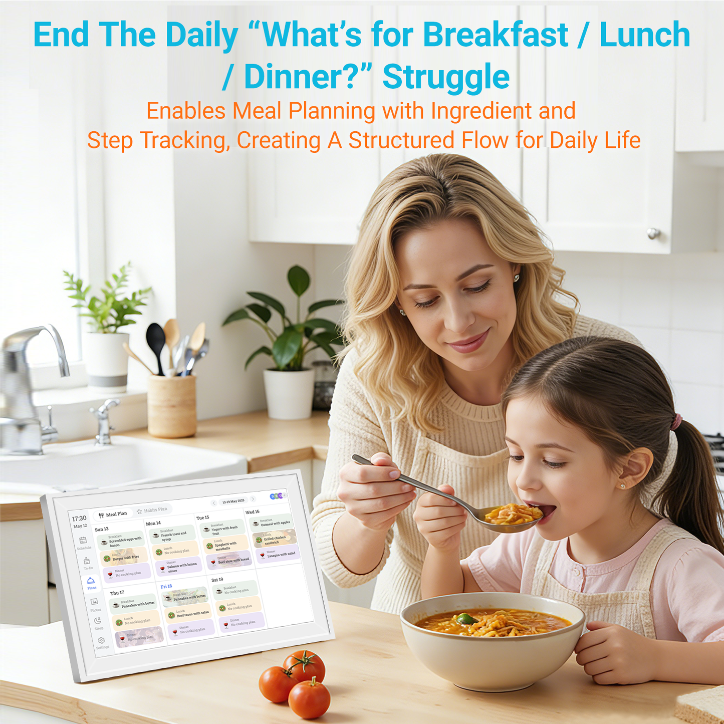 Reshow 15.6" Smart Digital Calendar & Chore Chart – WiFi Touchscreen Family Organizer, Meal Planner, To Do List, Picture Frame (White)