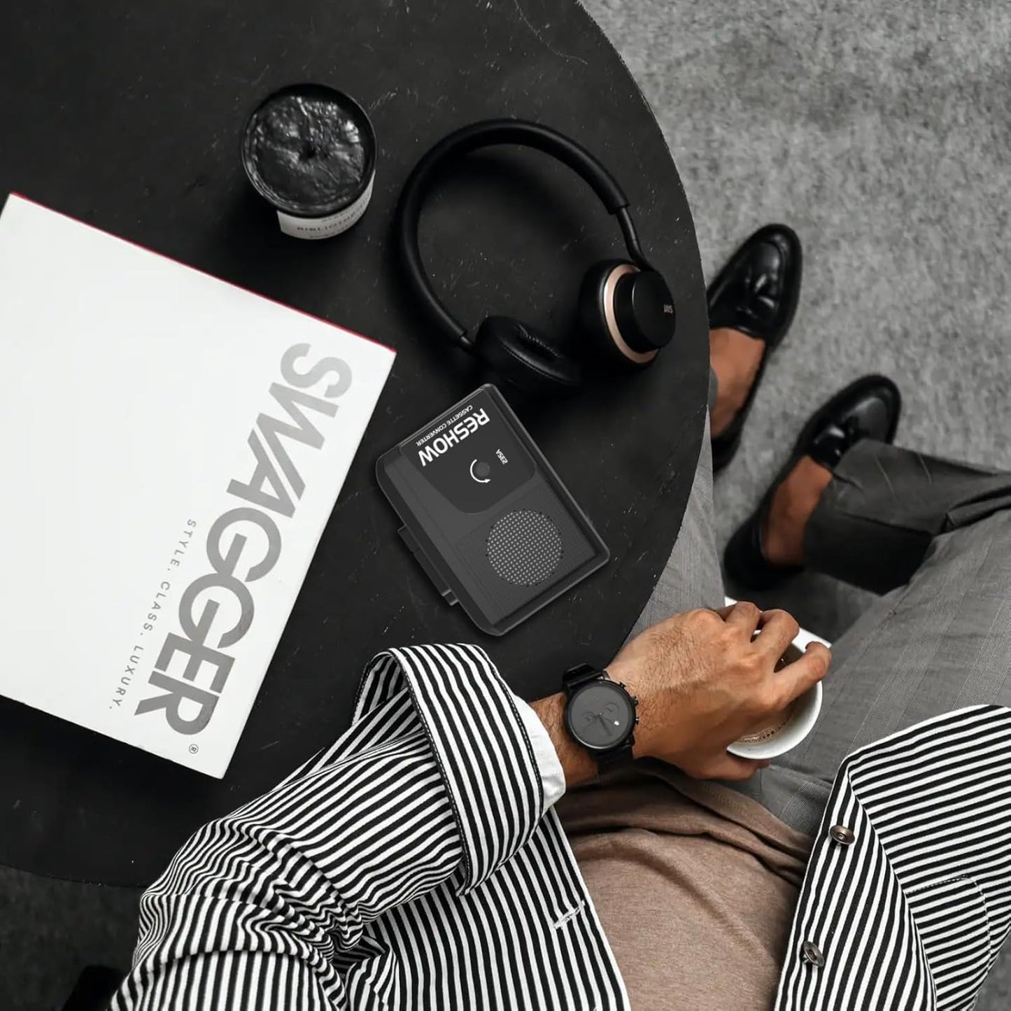 Reshow Walkman Cassette Player, Portable Cassette Tape Recorder, Audio Cassette to Digital Converter with Earphone Jack, Built-in Microphone, Loud Speaker, Reverse Recording to Tape-Black