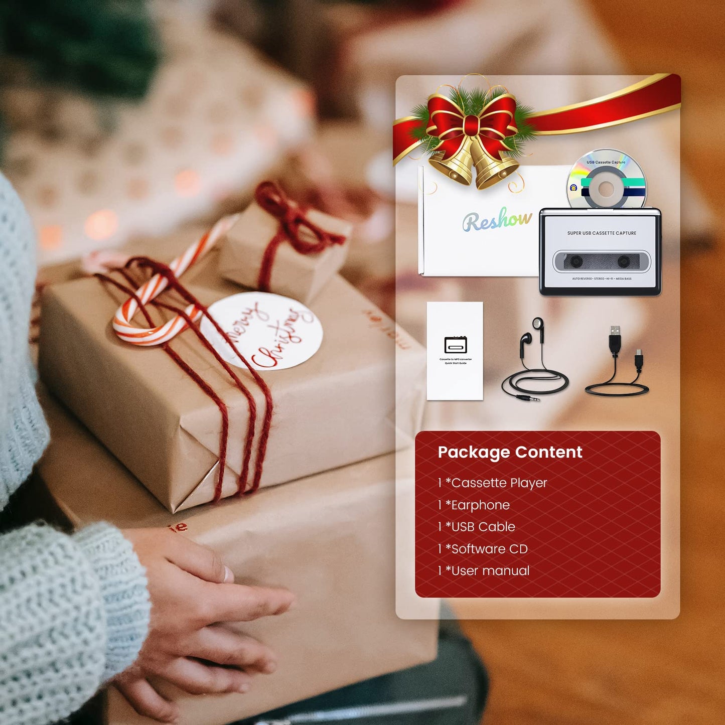 Reshow Walkman Cassette Tape Player – Portable Tape Player Audio Cassette to Digital Converter – Compatible with Laptops and Personal Computers – Convert Cassette Tape Recorder to IPod Format (Silver)