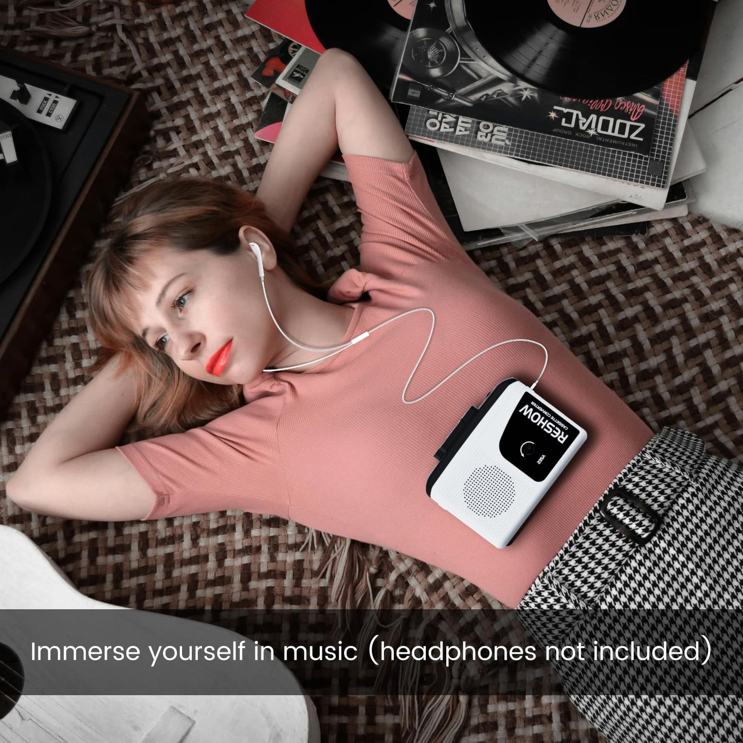 Reshow Portable Walkman Cassette Tape Player with Built-in Speaker and Headphone Jack, USB C Cassette to MP3 Converter, Reverse Recording to Tape, Cassette Tape Recorder, Full Stereo Sound-White