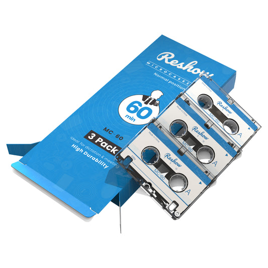 Reshow Blank Microcassette Recording Tapes 60-Min for Lectures & Seminars – 3-Pack