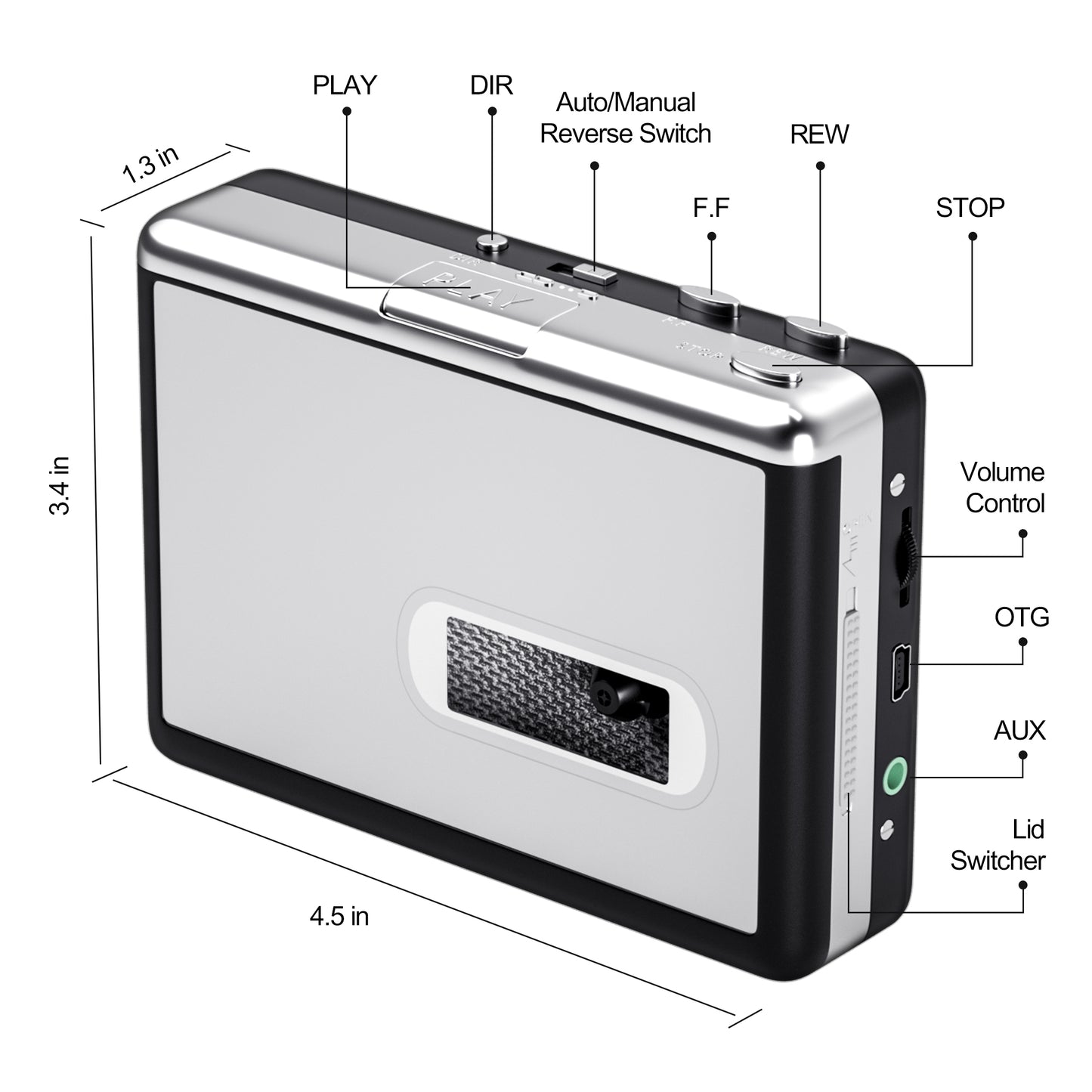 Reshow Portable Cassette Player USB to MP3 Converter, Tape Digital Converter, Built-in Speaker, White