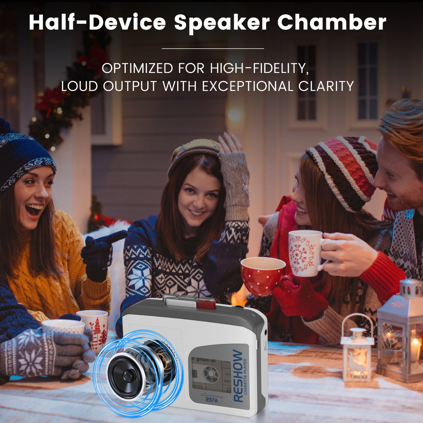 Reshow Portable Cassette Player with Built-in Speaker & USB-C, Tape Recorder for Music & Voice, Ideal for Students, Travel, Nostalgia (Grey White)