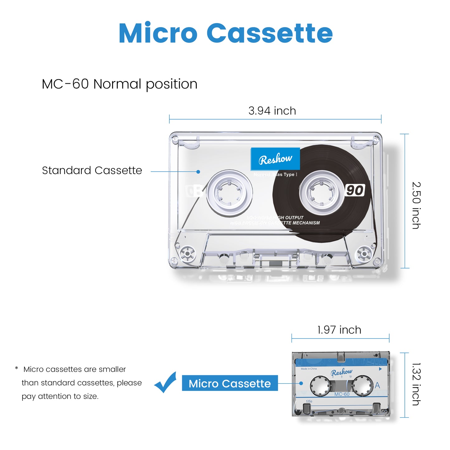 Reshow Blank Microcassette Recording Tapes 60-Min for Lectures & Seminars – 3-Pack