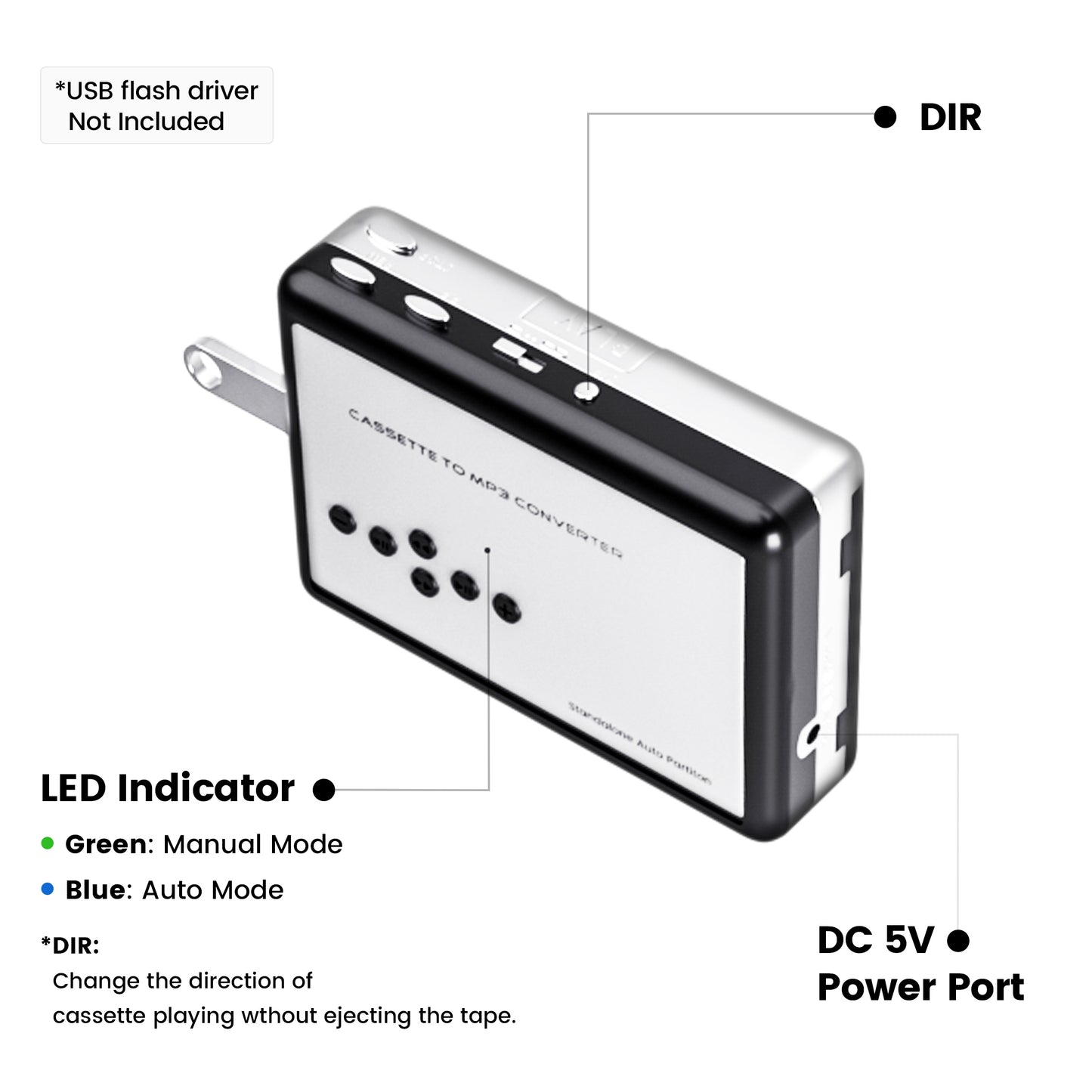 Reshow Portable Cassette Player USB to MP3 Converter, Tape Digital Converter, Built-in Speaker, White