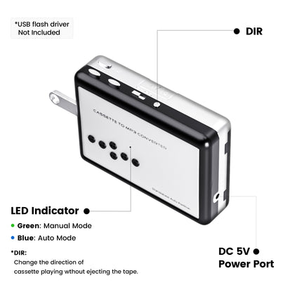 Reshow Portable Cassette Player USB to MP3 Converter, Tape Digital Converter, Built-in Speaker, White