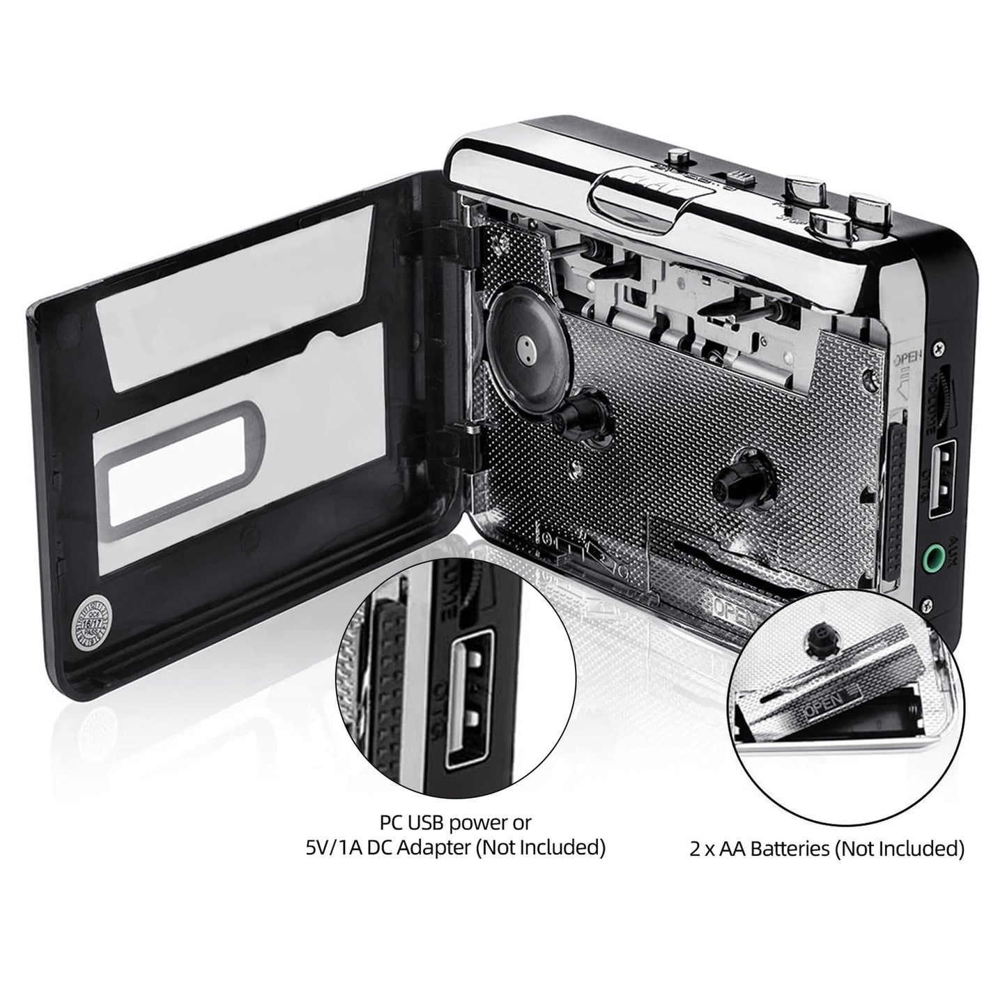 Reshow Portable Cassette Player USB to MP3 Converter, Tape Digital Converter, Built-in Speaker, White
