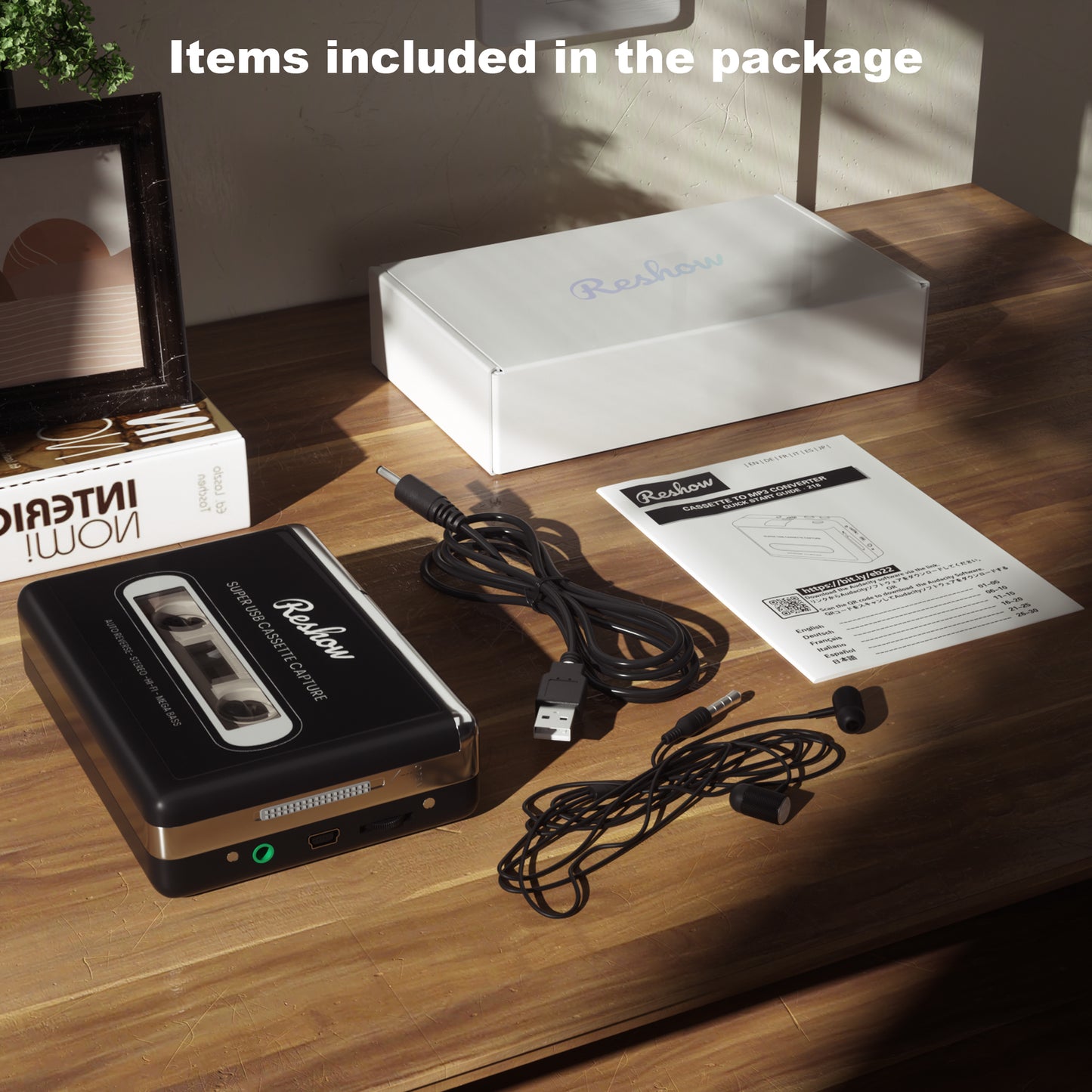 Reshow Portable Cassette Player, USB Cassette to MP3 Converter, Tape Digitalizer for Laptop and PC, Black