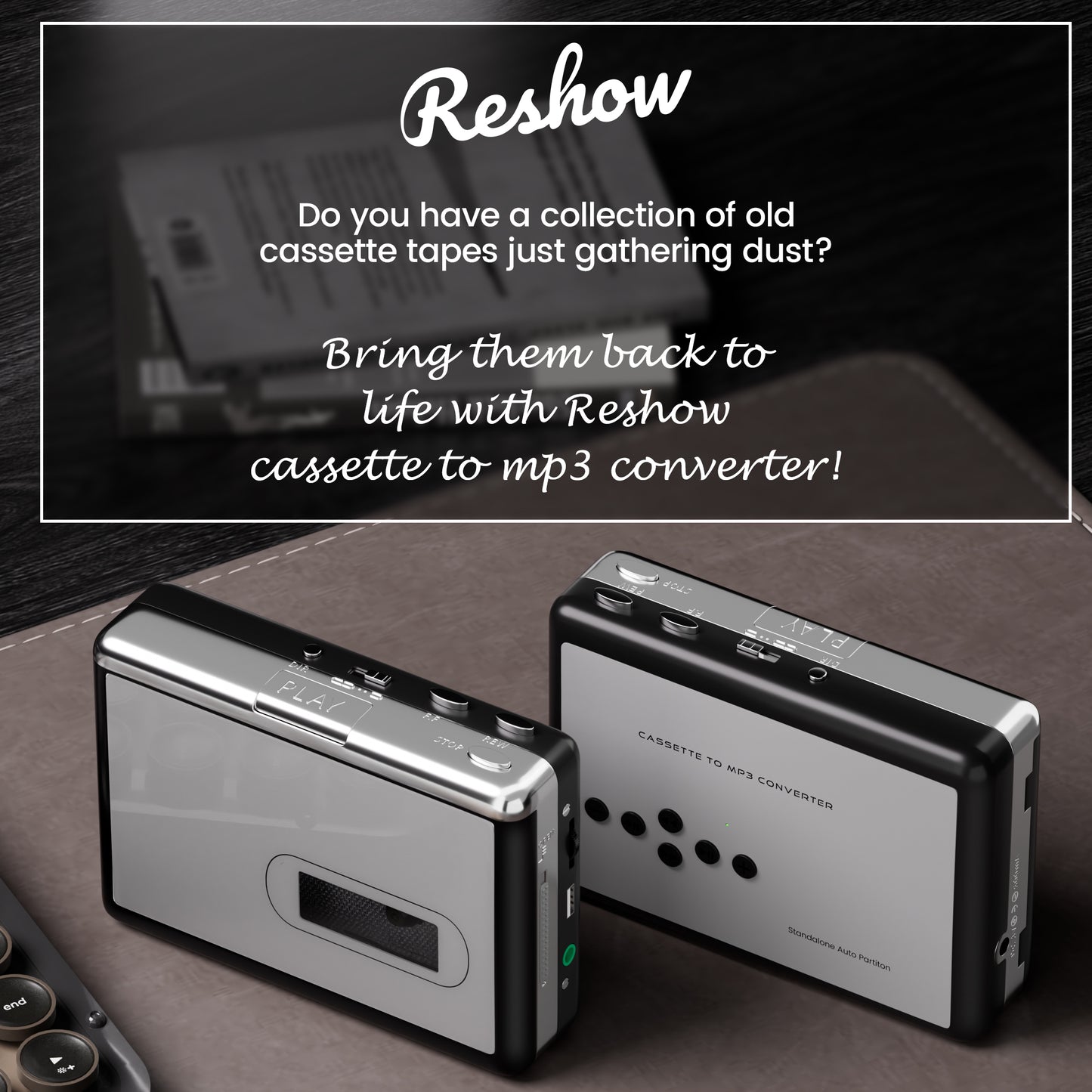 Reshow Portable Cassette Player USB to MP3 Converter, Tape Digital Converter, Built-in Speaker, White