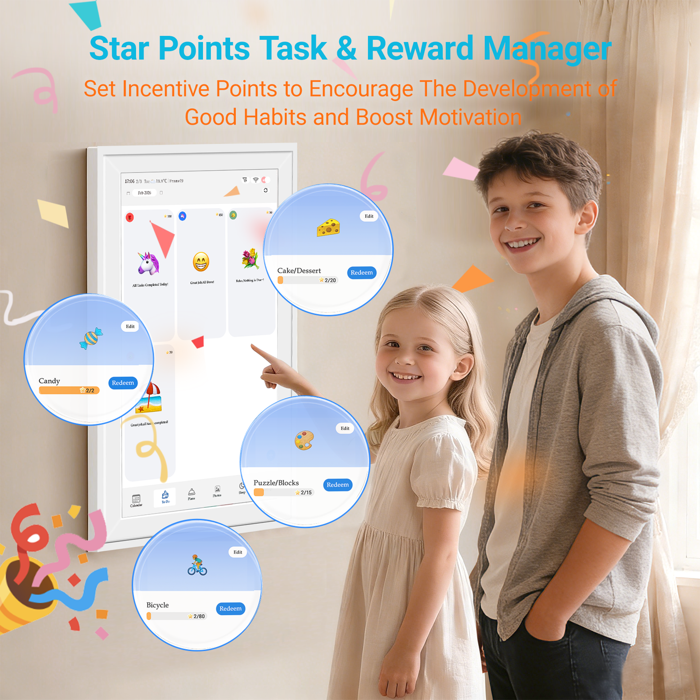 Reshow 15.6" Smart Digital Calendar & Chore Chart – WiFi Touchscreen Family Organizer, Meal Planner, To Do List, Picture Frame (White)