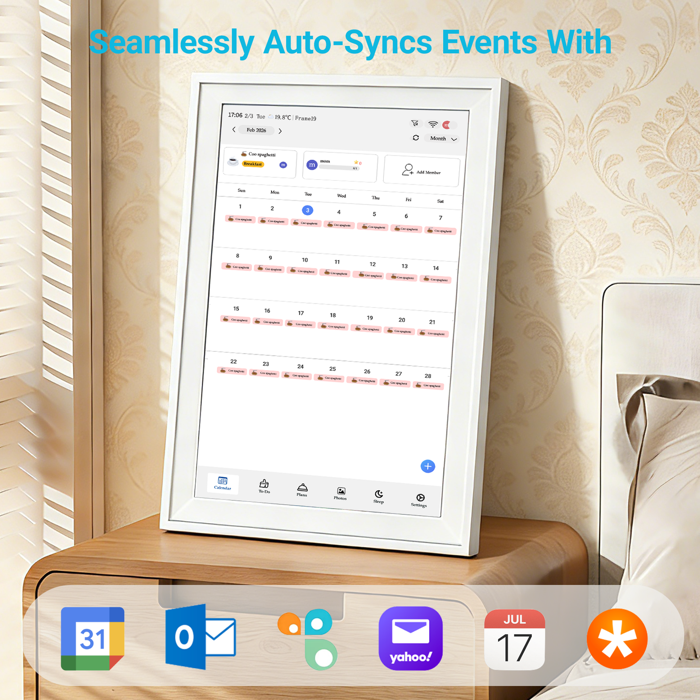 Reshow 15.6" Smart Digital Calendar & Chore Chart – WiFi Touchscreen Family Organizer, Meal Planner, To Do List, Picture Frame (White)