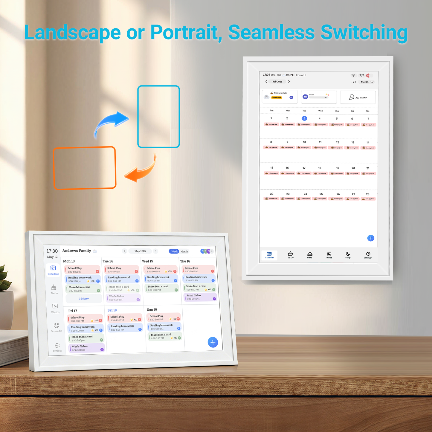 Reshow 15.6" Smart Digital Calendar & Chore Chart – WiFi Touchscreen Family Organizer, Meal Planner, To Do List, Picture Frame (White)