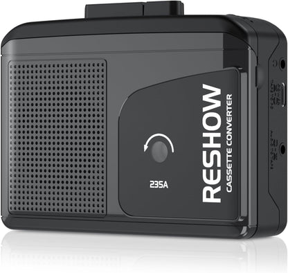 Reshow Walkman Cassette Player, Portable Cassette Tape Recorder, Audio Cassette to Digital Converter with Earphone Jack, Built-in Microphone, Loud Speaker, Reverse Recording to Tape-Black