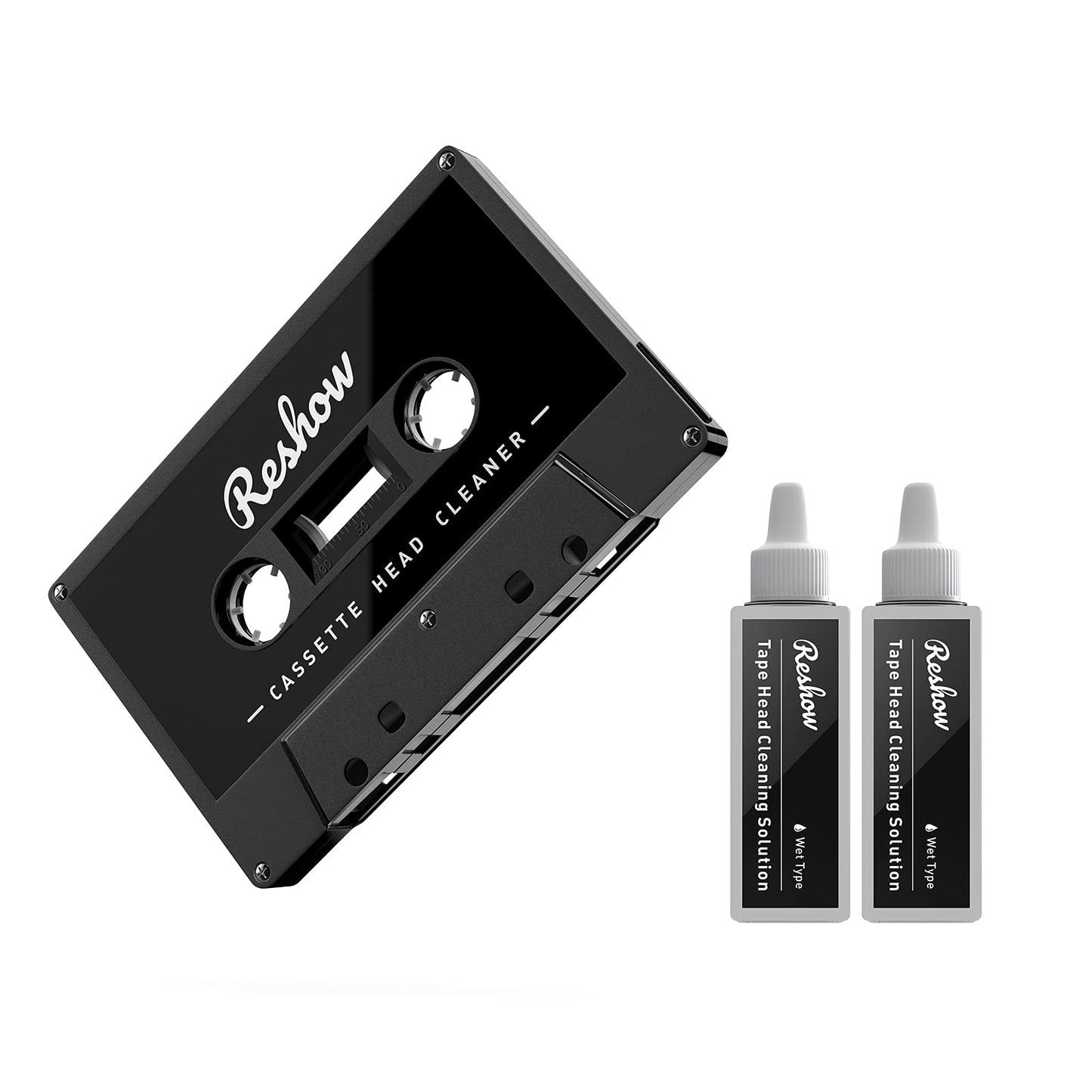 Reshow Audio Tape Cassette Head Cleaner with 2 Cleaning Fluids Care Wet Maintenance Kit for Cassette Tape Player/Boombox/Deck/Recorder