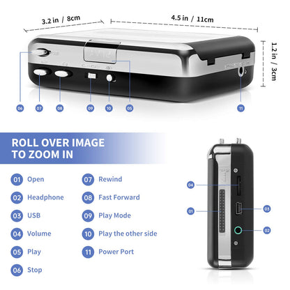 Reshow Walkman Cassette Tape Player – Portable Tape Player Audio Cassette to Digital Converter – Compatible with Laptops and Personal Computers – Convert Cassette Tape Recorder to IPod Format (Silver)