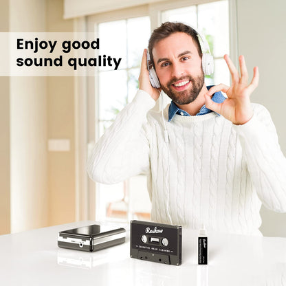 Reshow Audio Tape Cassette Head Cleaner with 2 Cleaning Fluids Care Wet Maintenance Kit for Cassette Tape Player/Boombox/Deck/Recorder
