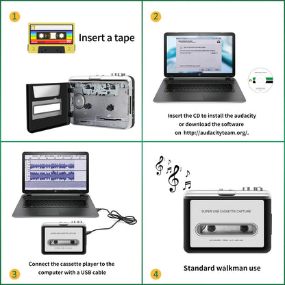 Reshow Walkman Cassette Tape Player – Portable Tape Player Audio Cassette to Digital Converter – Compatible with Laptops and Personal Computers – Convert Cassette Tape Recorder to IPod Format (Silver)