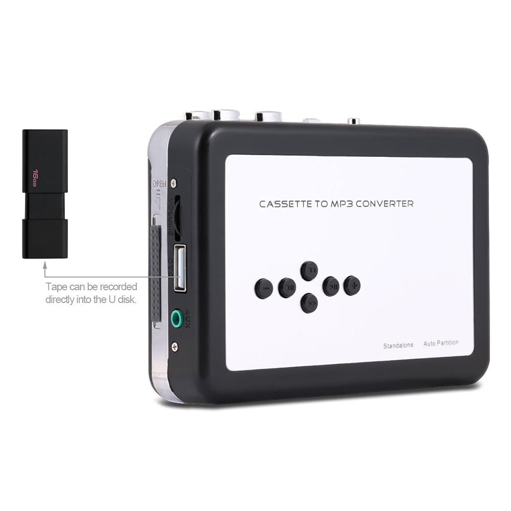 Reshow Portable Cassette Player USB to MP3 Converter, Tape Digital Converter, Built-in Speaker, White